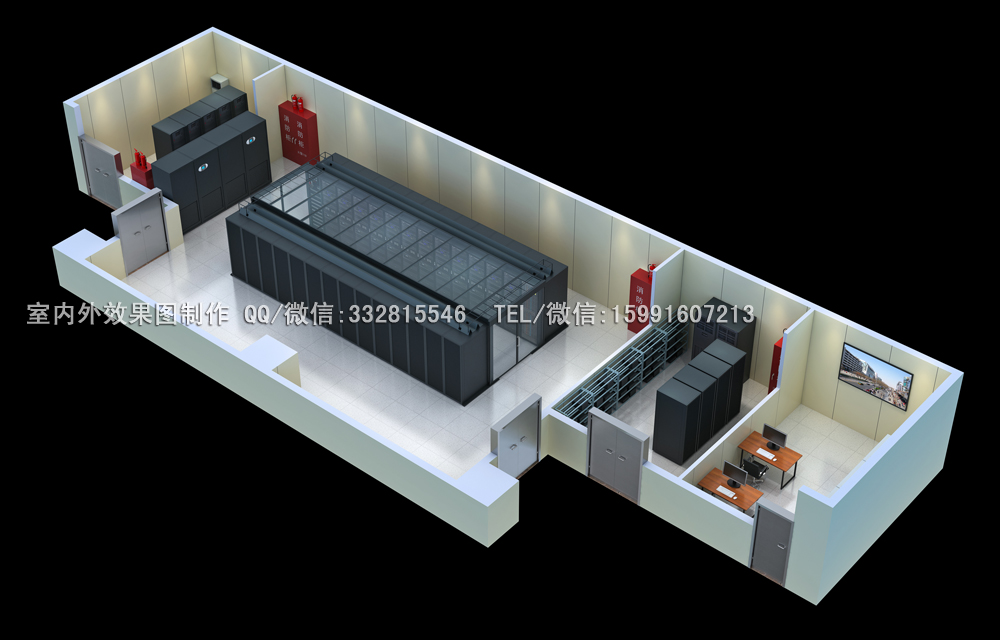 機房效果圖制作|3D戶型圖渲染|室內鳥瞰效果圖設計