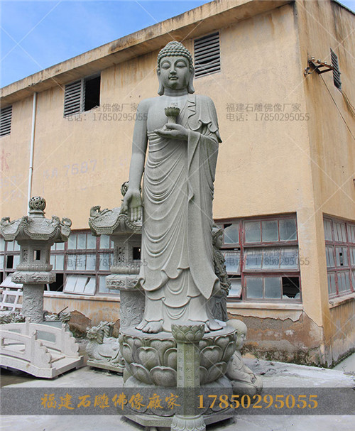 阿彌陀佛石像 蓮花座接引佛石雕塑 寺廟恭造訂制神像廠家