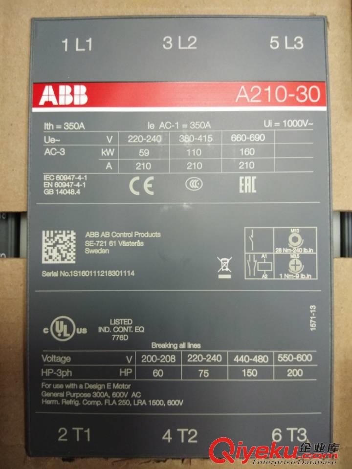 ABB接觸器AX260-30-11-80*220-230V50Hz/230-240V60Hz 現貨供應原始圖片3
