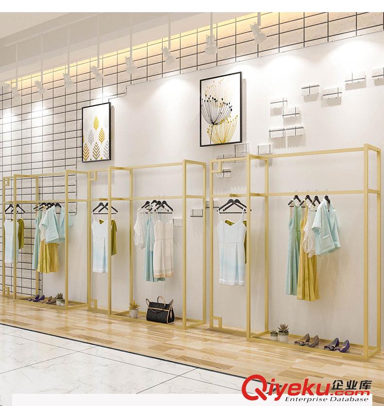 服裝展示架落地式側掛組合女裝店裝修陳列貨架裝飾掛衣架金色原始圖片2